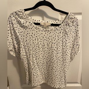 Polka dot LOFT blouse. Elastic on neckline. Can be worn off the shoulder.